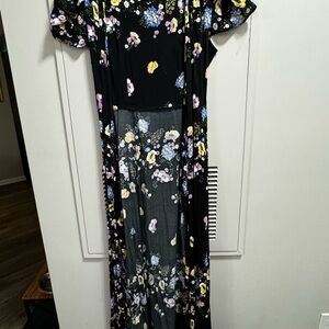 Free People Black and White Flutter Sleeve Maxi Dress